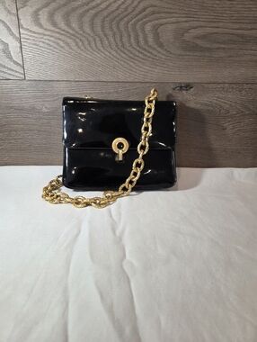 Vintage 60s Black Patent Leather Saks Fifth Avenue Handbag Purse